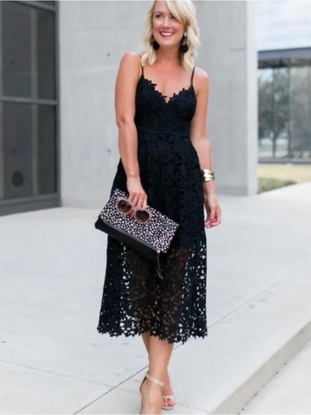 ASTR the Label Black Crochet Lace Midi Dress